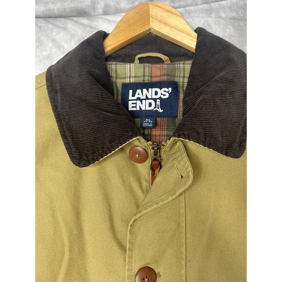 Lands' End Canvas Flannel Lined Corduroy Collar Tan Brown Chore Jacket Men's XL - Picture 3 of 11